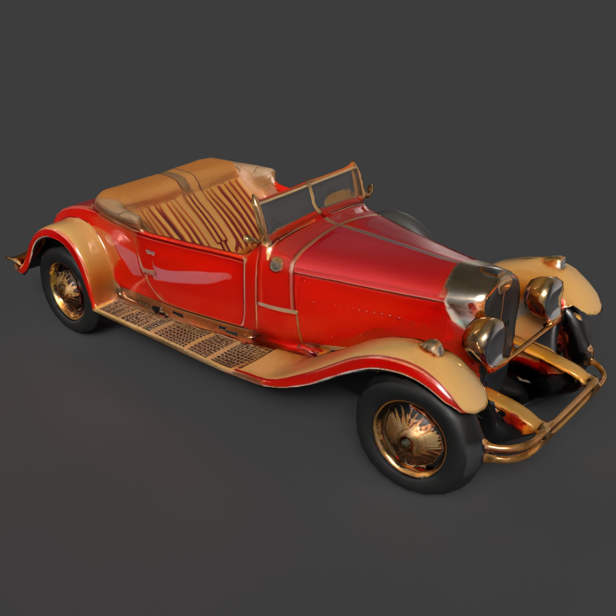 Chinese red vintage car   Low-poly 3D model_7