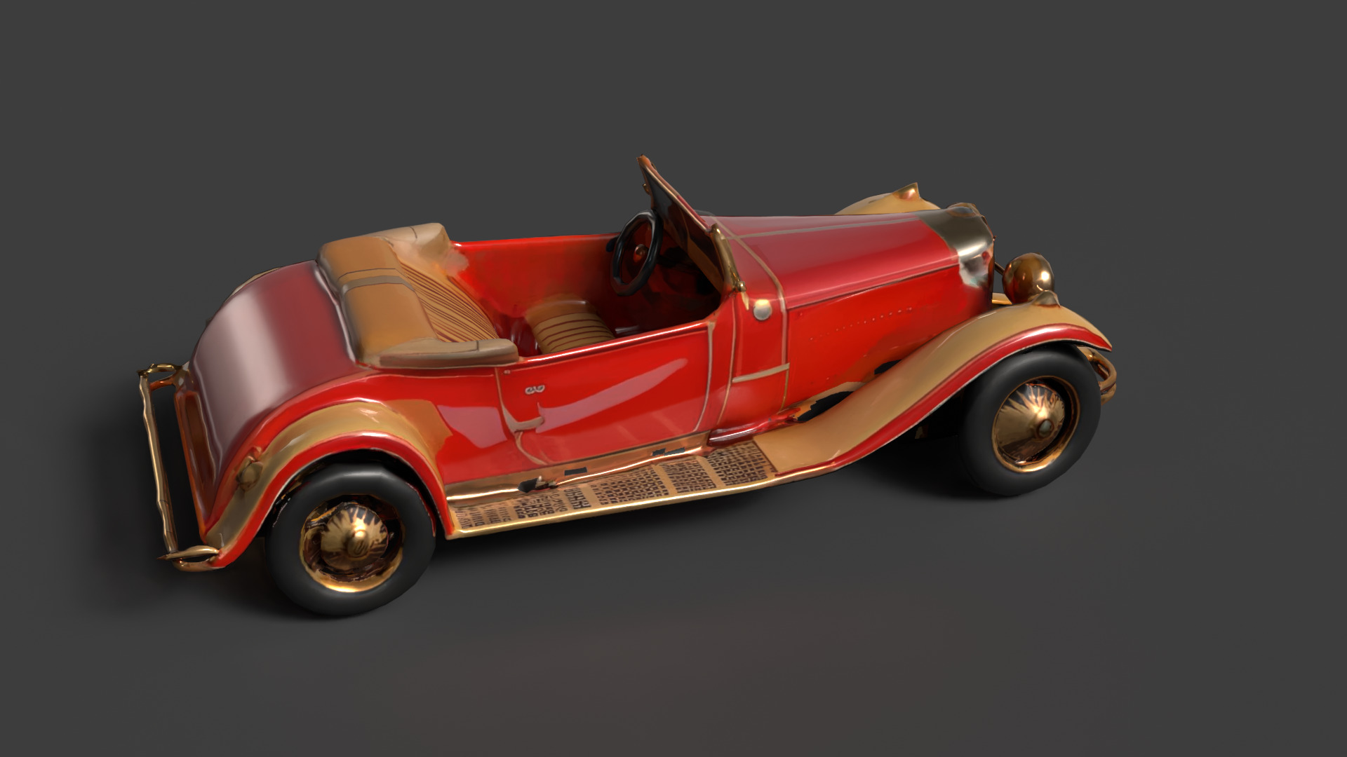 Chinese red vintage car   Low-poly 3D model_5