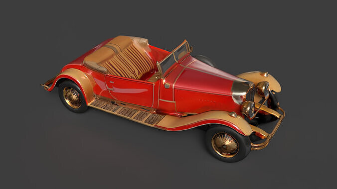 Chinese red vintage car   Low-poly 3D model 3