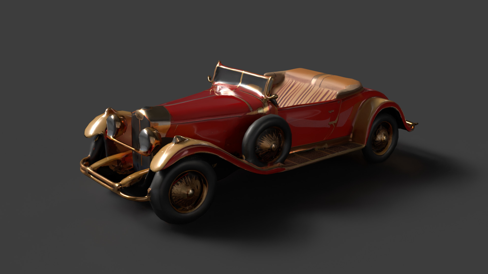 Chinese red vintage car   Low-poly 3D model_4
