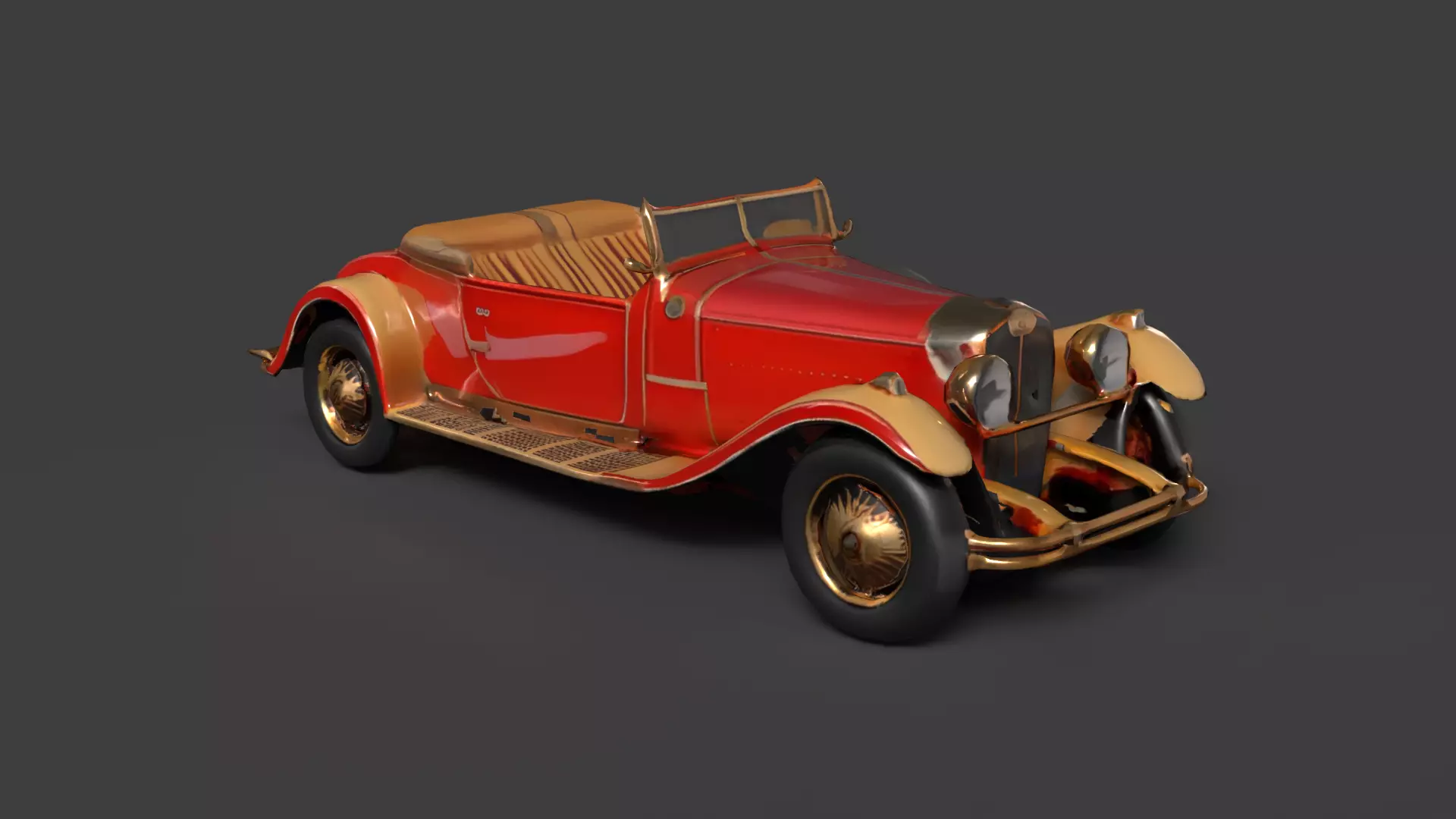 Chinese red vintage car   Low-poly 3D model_0