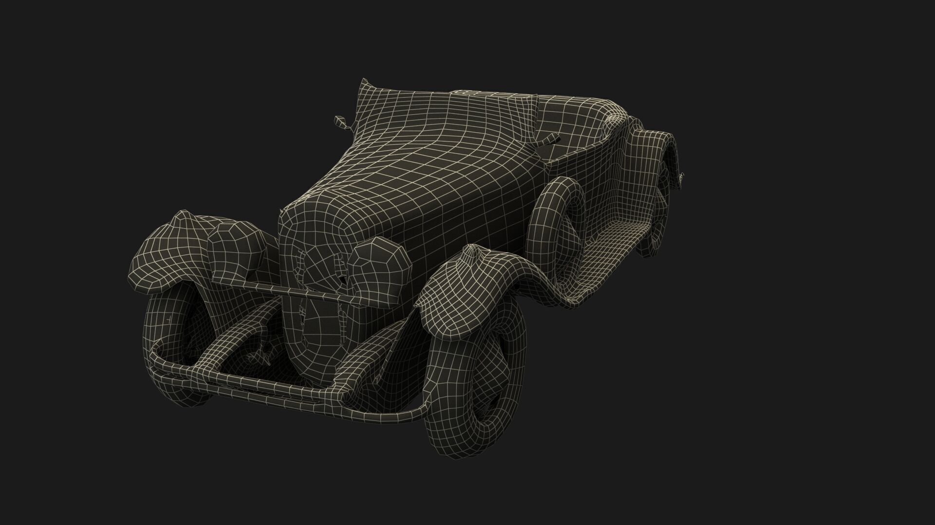 Chinese red vintage car   Low-poly 3D model_6