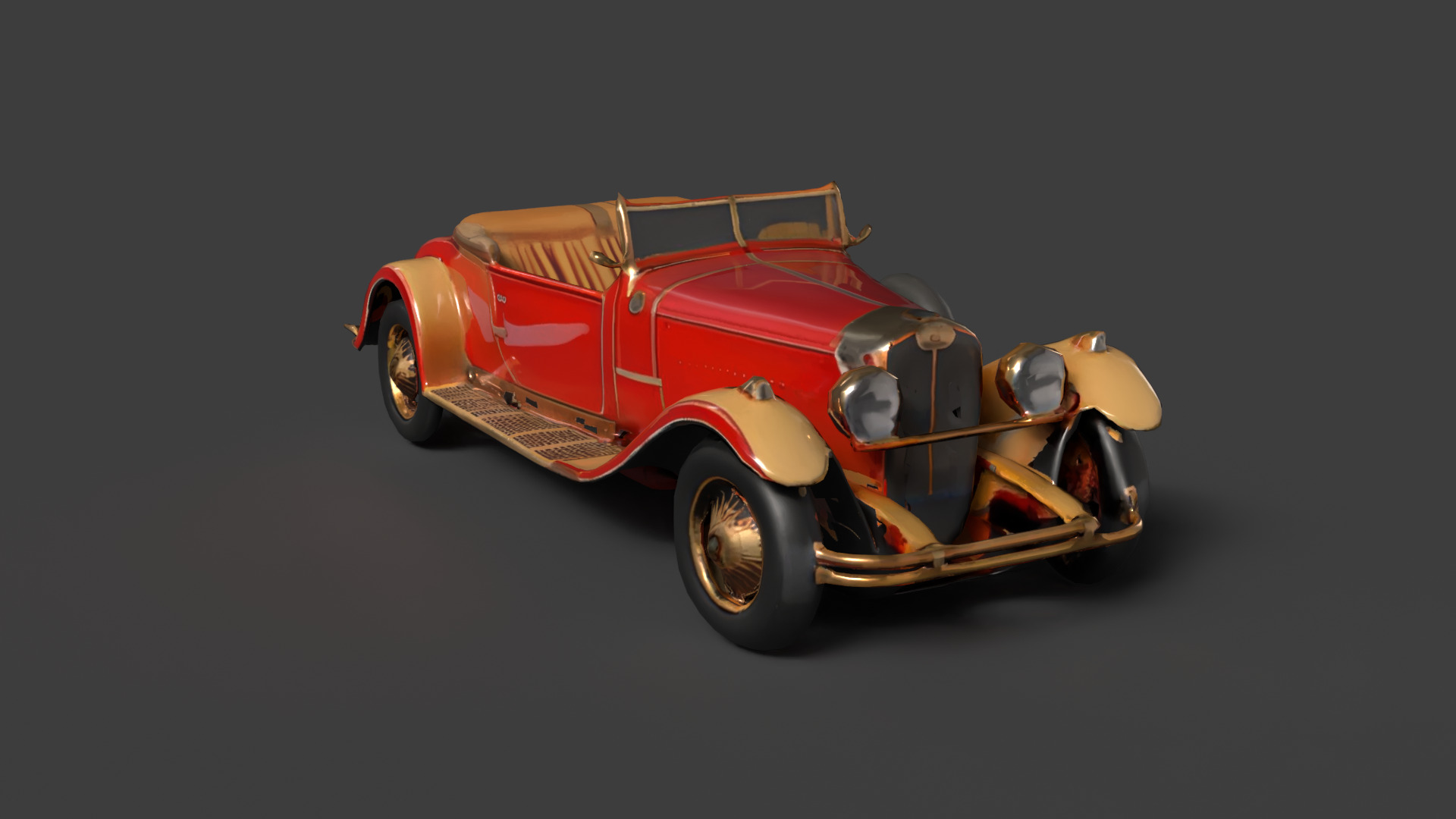 Chinese red vintage car   Low-poly 3D model_2