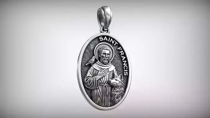 Saint Francis with Wolf and Bird Christian Medal 3D print model