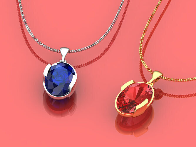 Oval gemstone necklace or pendant 3D print model