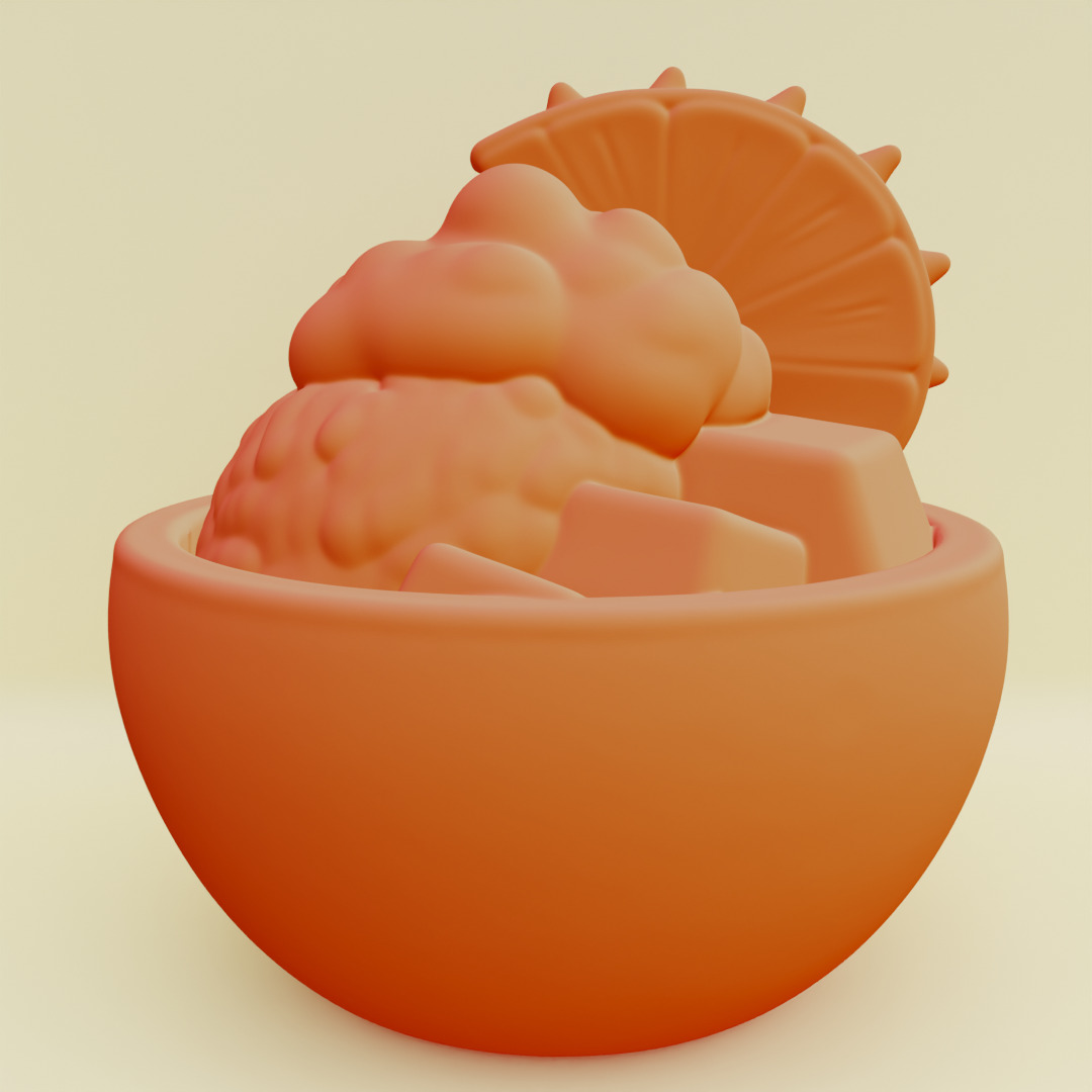 Tropical Dessert Bowl Ice Cream Coconut Shell Printable 3D print model_20