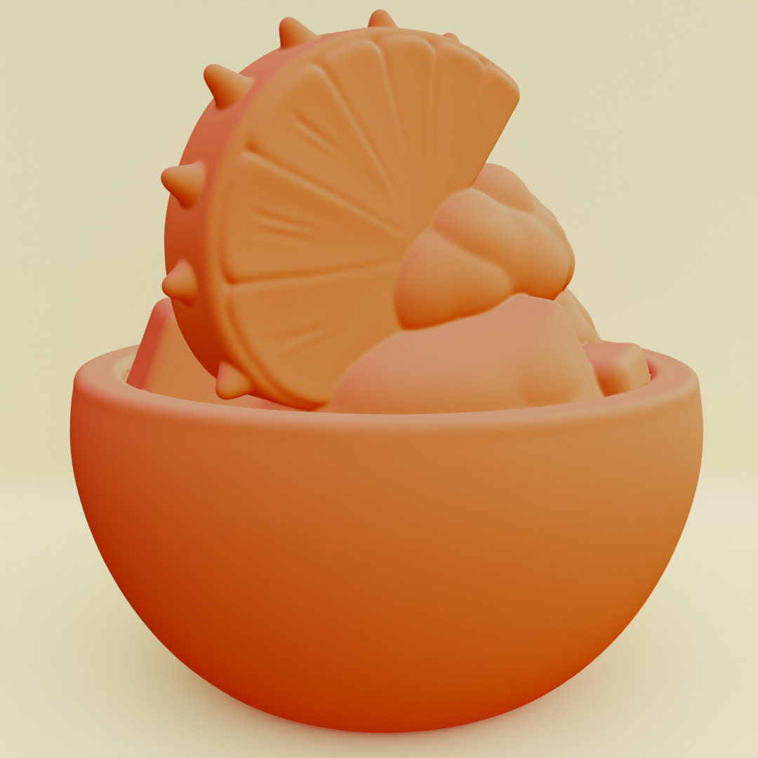 Tropical Dessert Bowl Ice Cream Coconut Shell Printable 3D print model_8