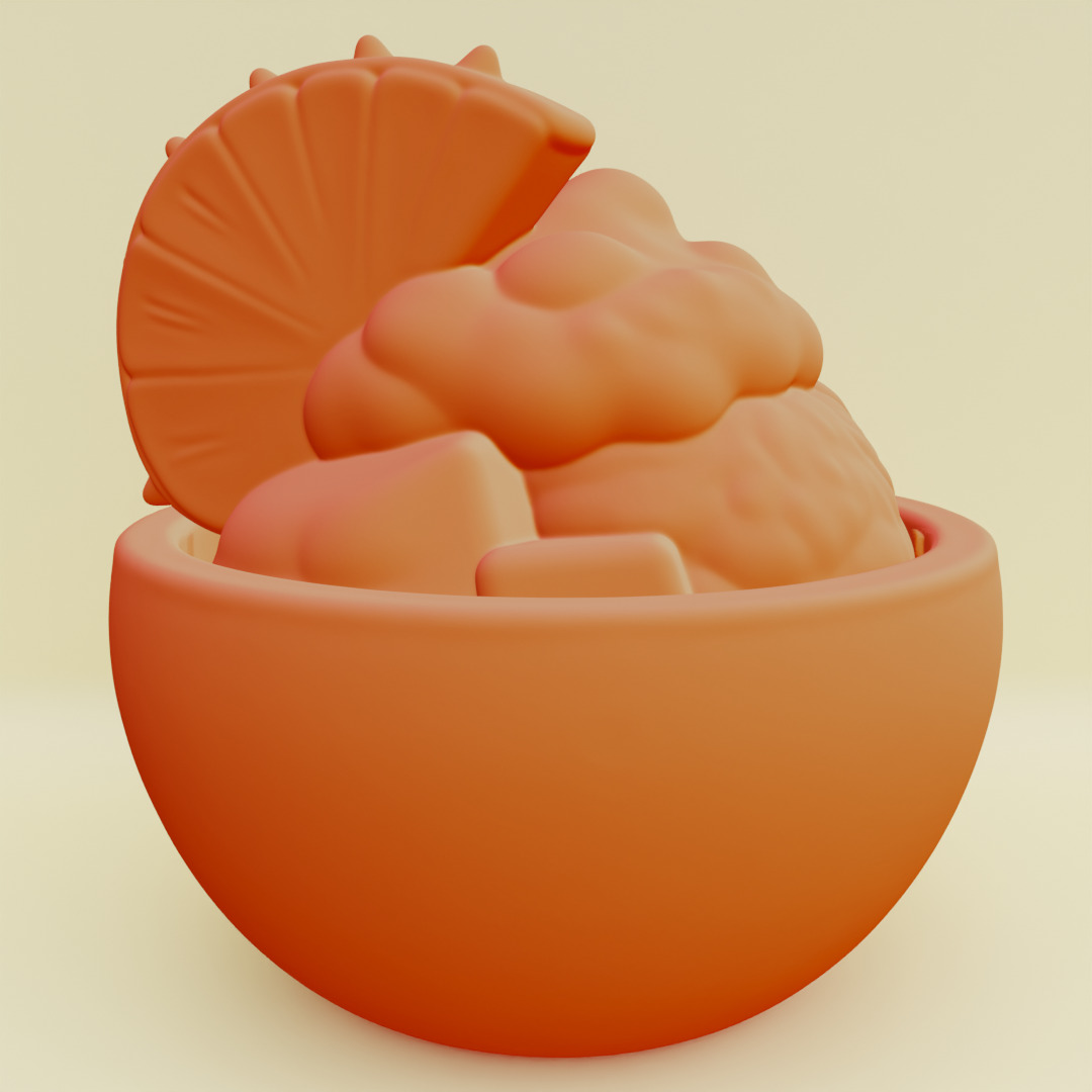 Tropical Dessert Bowl Ice Cream Coconut Shell Printable 3D print model_12