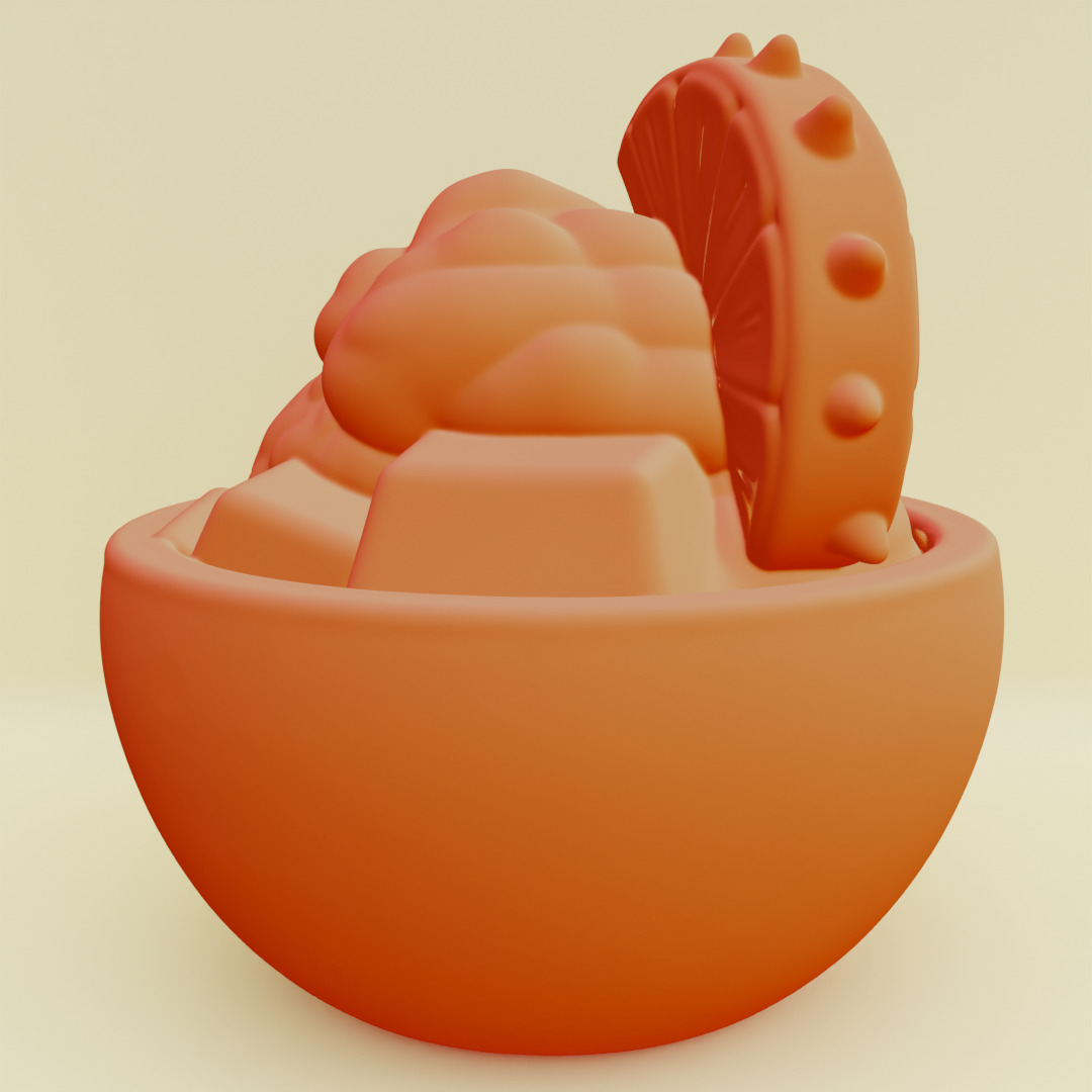 Tropical Dessert Bowl Ice Cream Coconut Shell Printable 3D print model_4