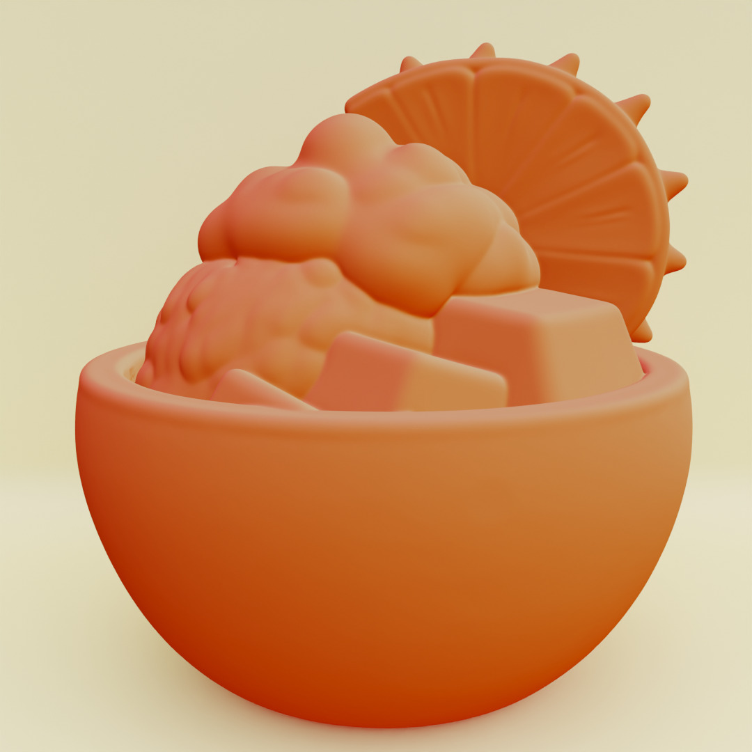 Tropical Dessert Bowl Ice Cream Coconut Shell Printable 3D print model_21