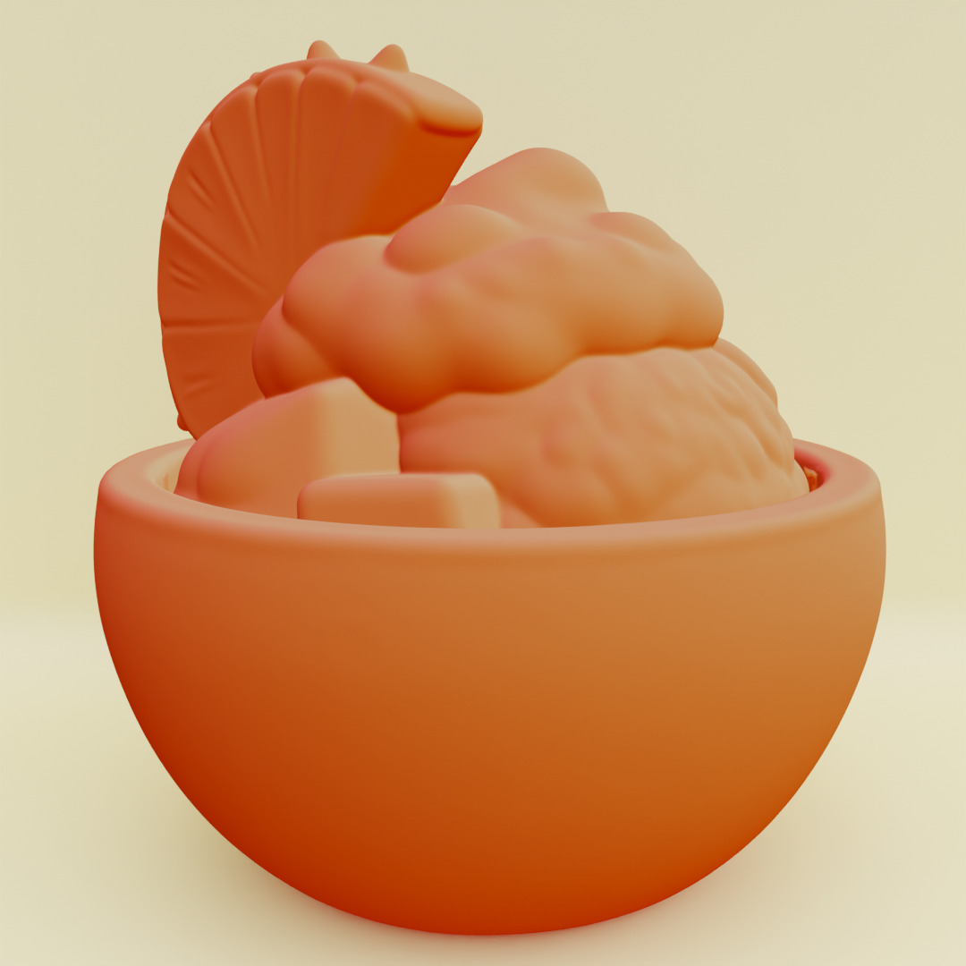 Tropical Dessert Bowl Ice Cream Coconut Shell Printable 3D print model_13