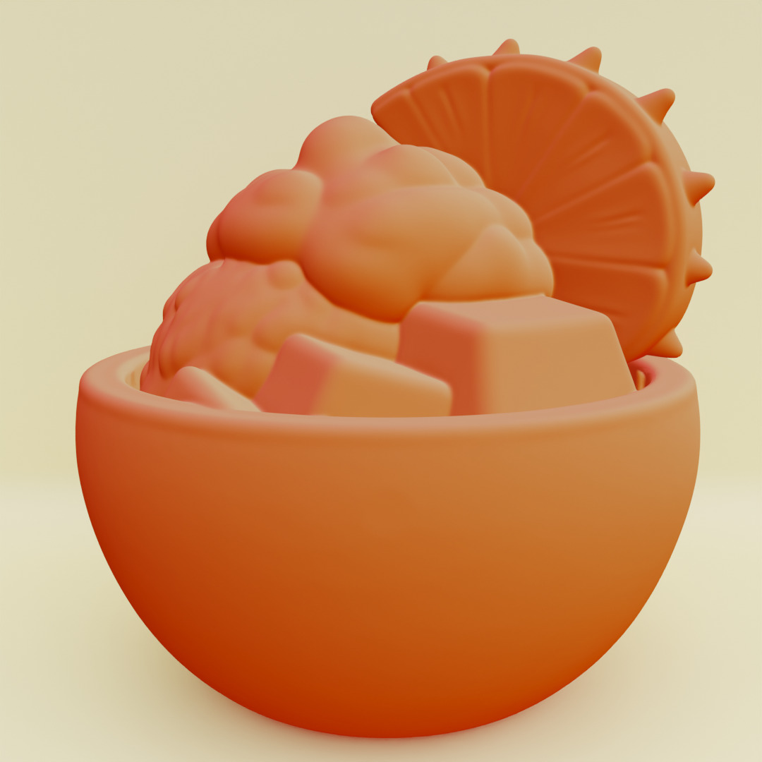 Tropical Dessert Bowl Ice Cream Coconut Shell Printable 3D print model_1