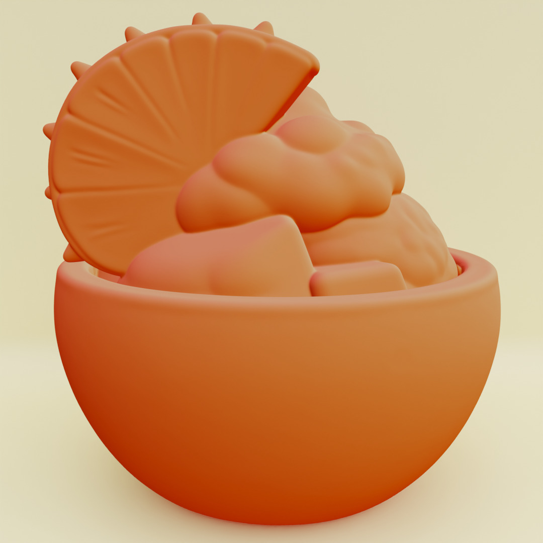 Tropical Dessert Bowl Ice Cream Coconut Shell Printable 3D print model_11