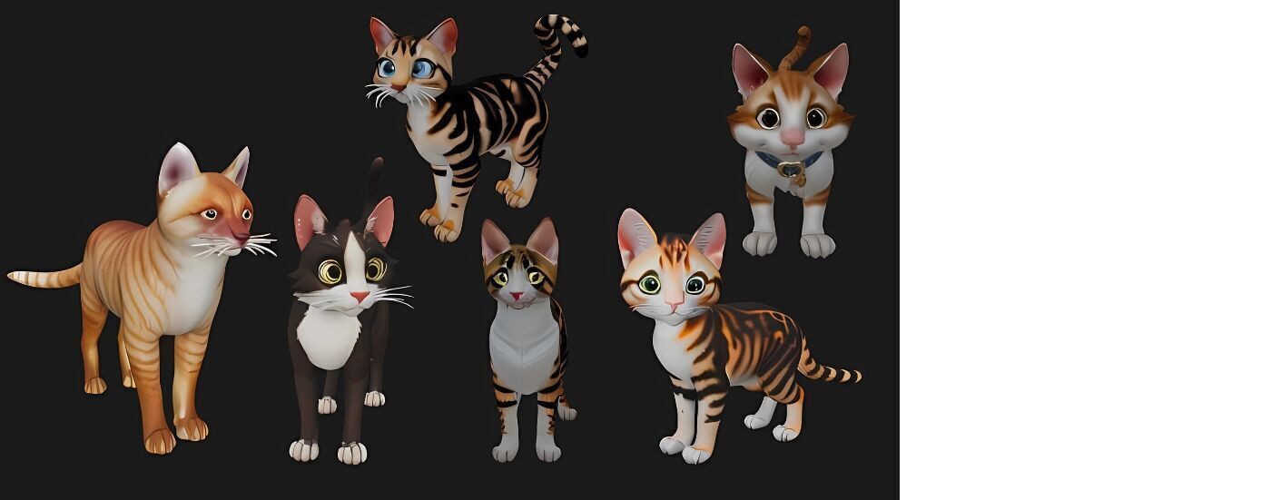 Stylized Cat Pack Set of 6 Cute Printable Cat 3D print model_2