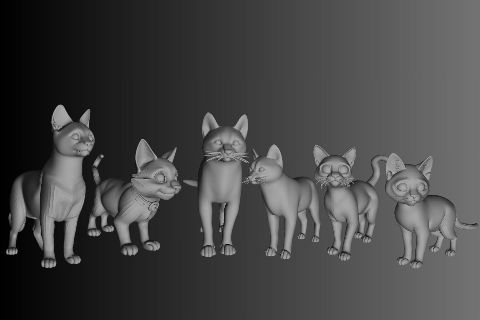 Stylized Cat Pack Set of 6 Cute Printable Cat 3D print model_1
