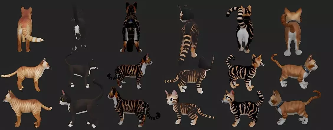 Stylized Cat Pack Set of 6 Cute Printable Cat 3D print model_0