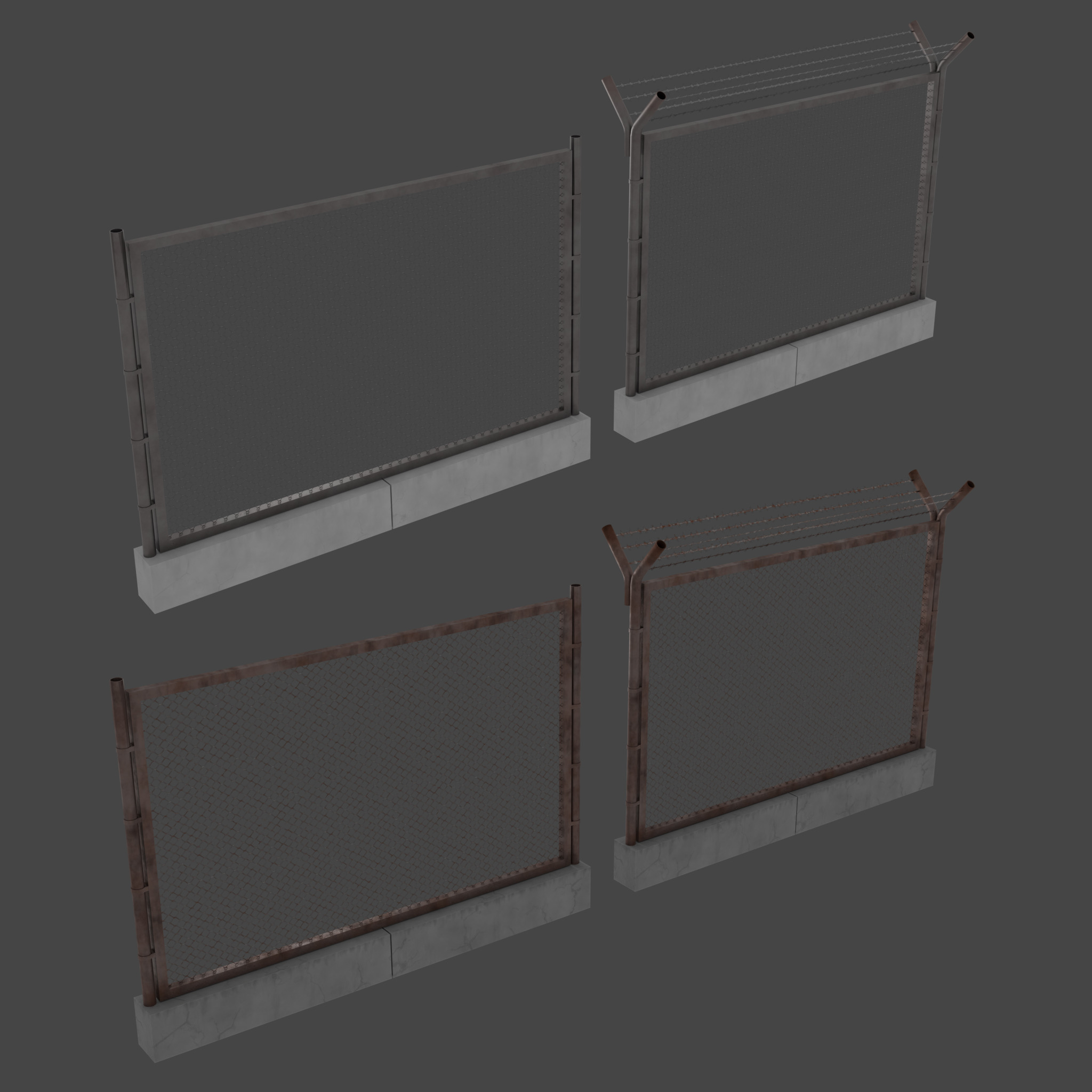 Barbed Wire Fence Low-poly 3D model_2