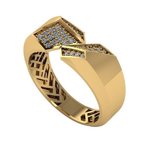 Gold Ring with Twin Geometric Diamond Heads  trt07 3D print model