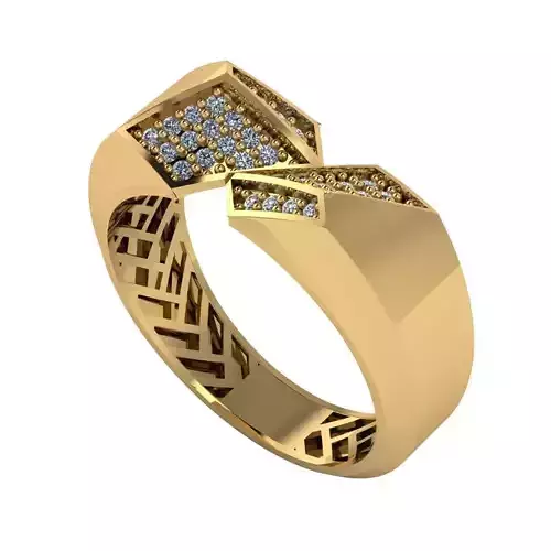 Gold Ring with Twin Geometric Diamond Heads  trt07