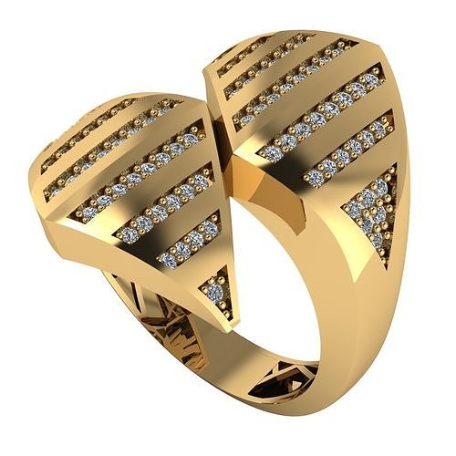 Modern Geometric Gold Ring with Diamond Jewelry Design trt06 3D print model