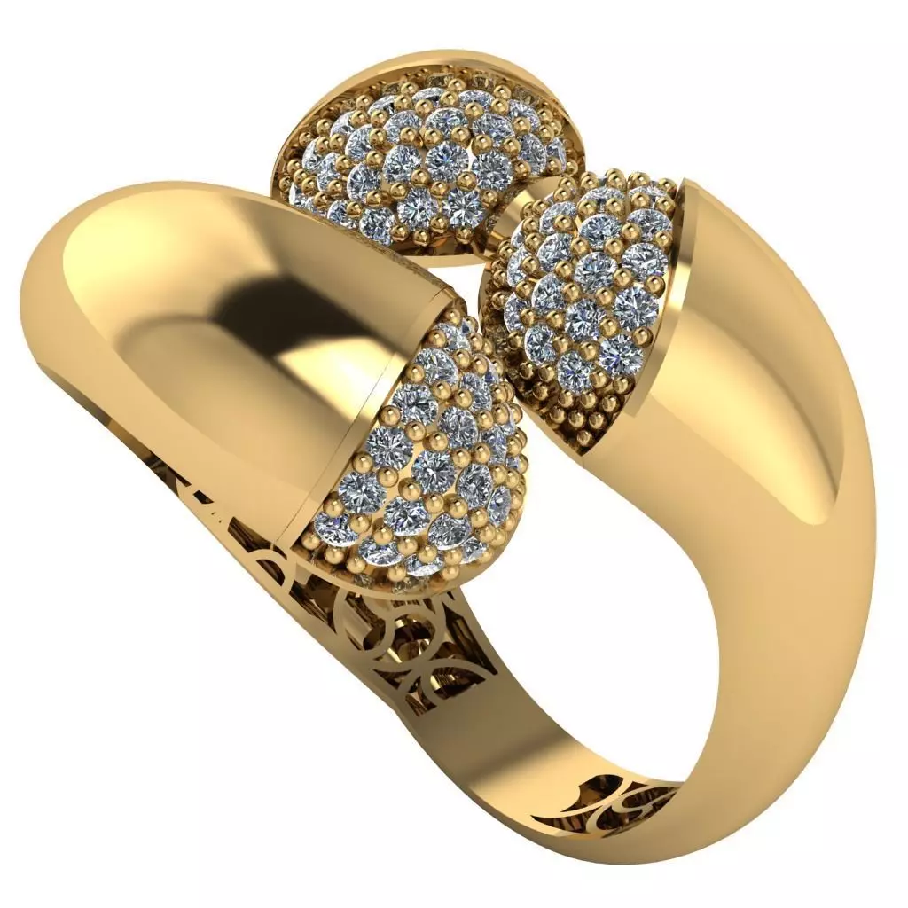 Bold Gold Ring with Pave Dome Diamond Accents trt05 3D print model