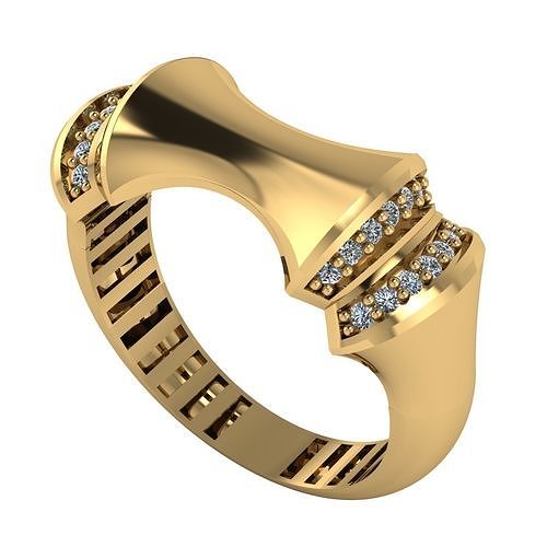 Luxury Diamond Accent Sculpted Gold Ring Hollow  trt04 3D print model
