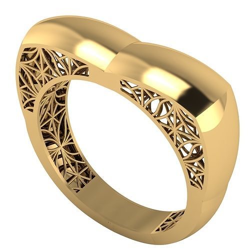 Geometric Gold Ring 3D Model with Filigree Design trt02 3D print model