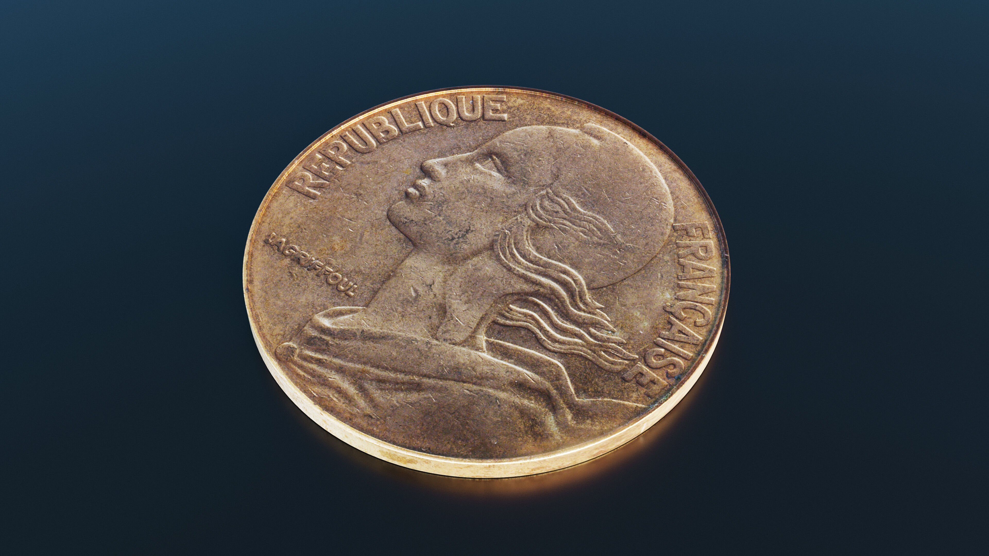 French 20 centimes coin Low-poly 3D model_3