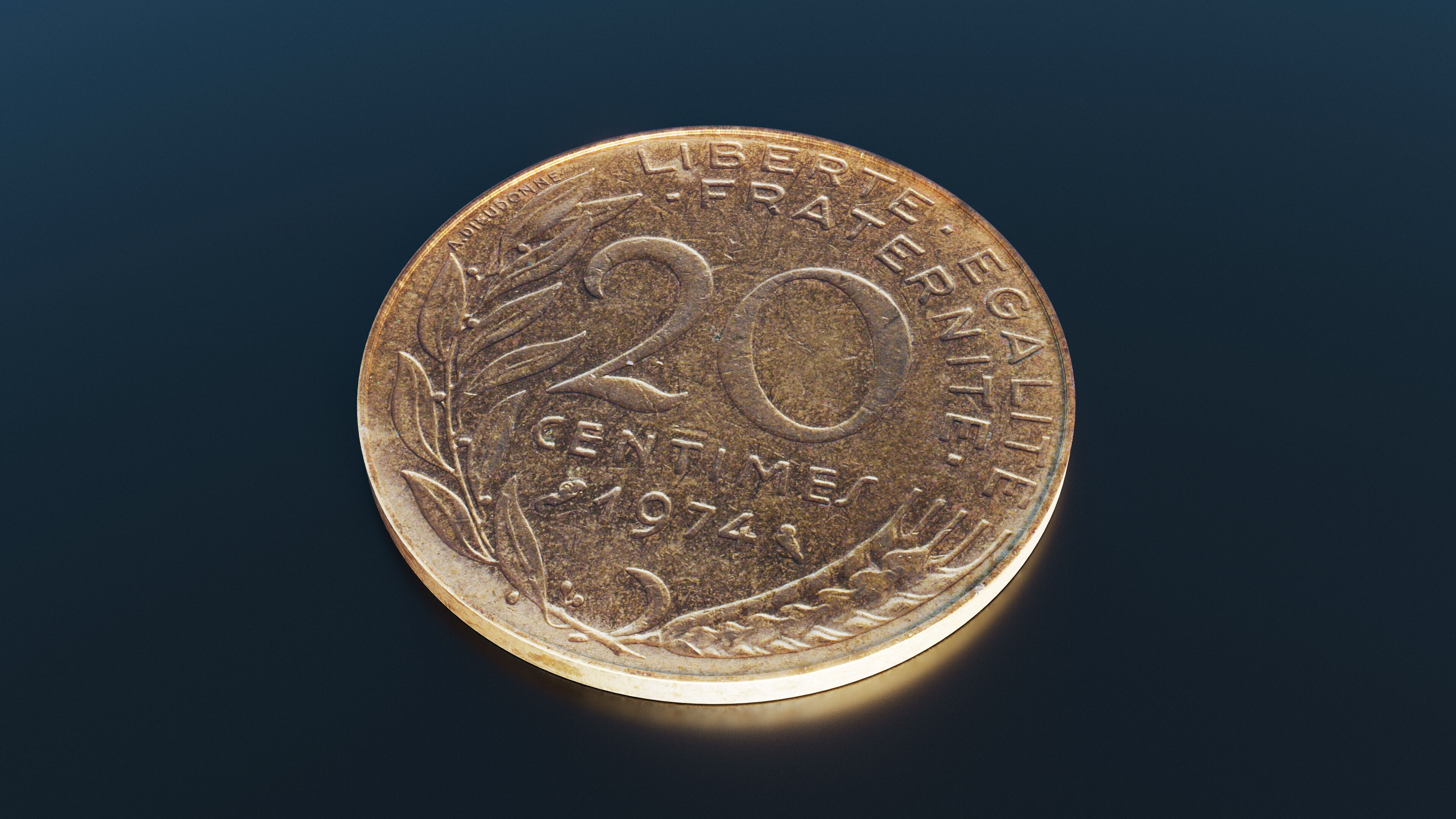 French 20 centimes coin Low-poly 3D model_4