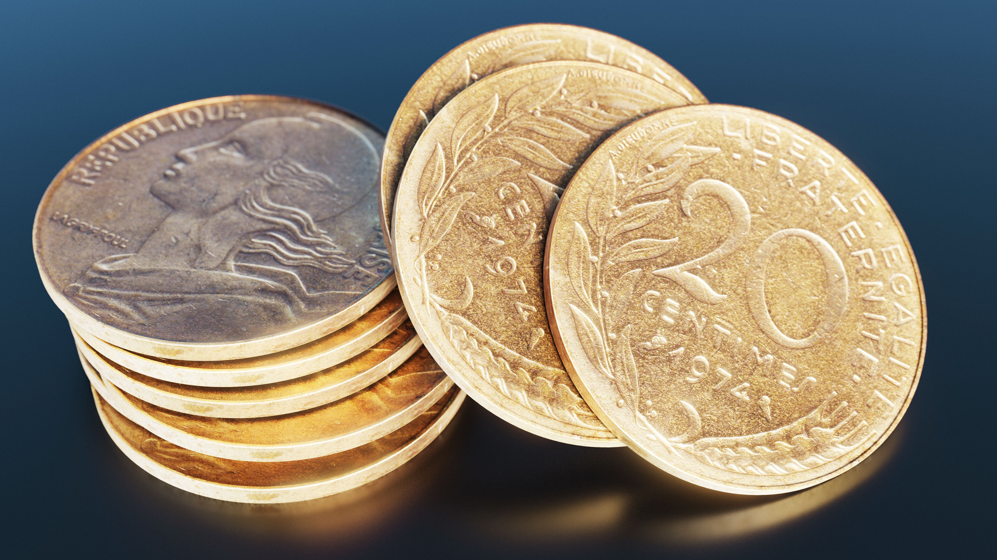 French 20 centimes coin Low-poly 3D model_2