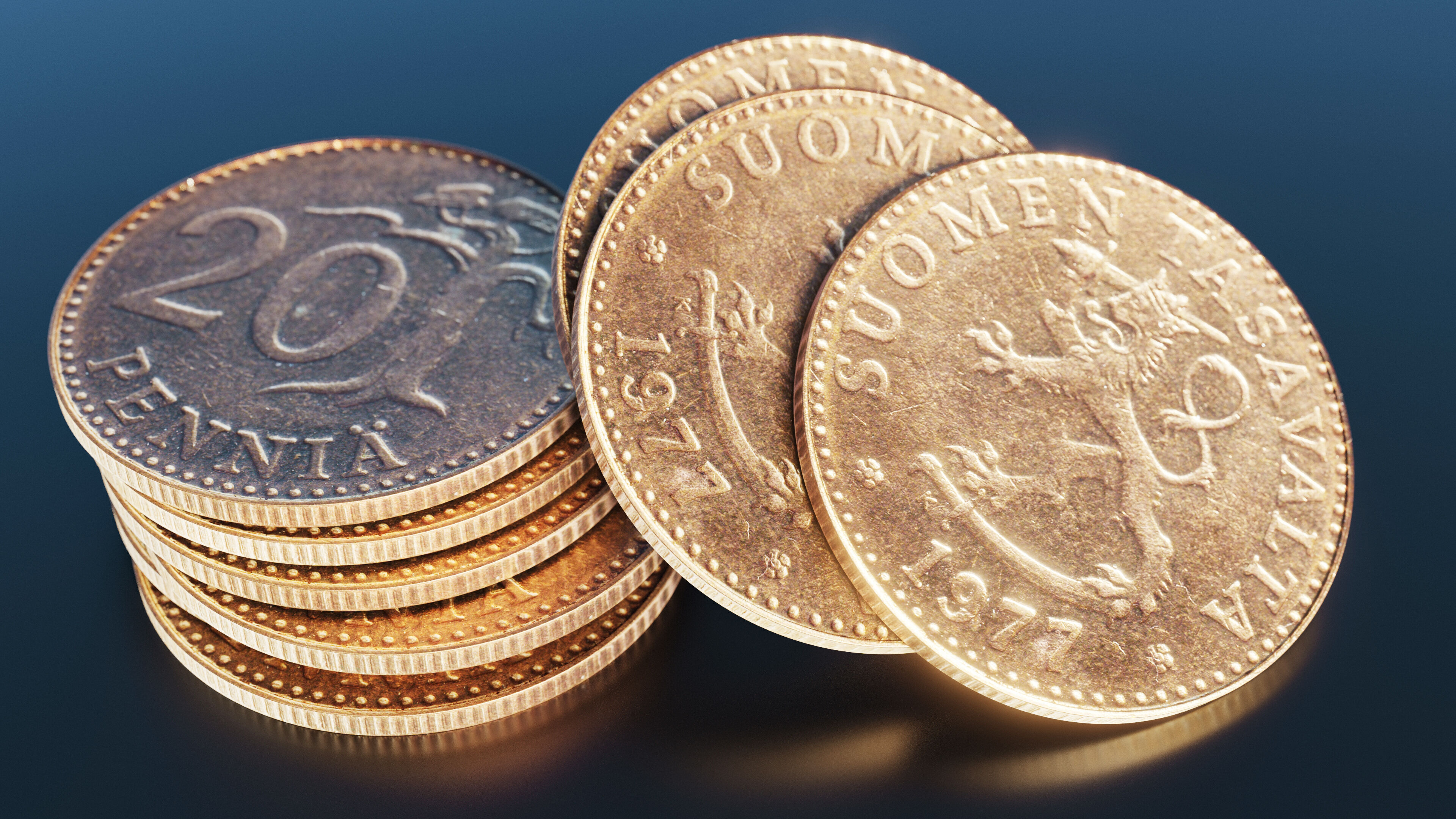 Finland 20 penni coin Low-poly 3D model_2