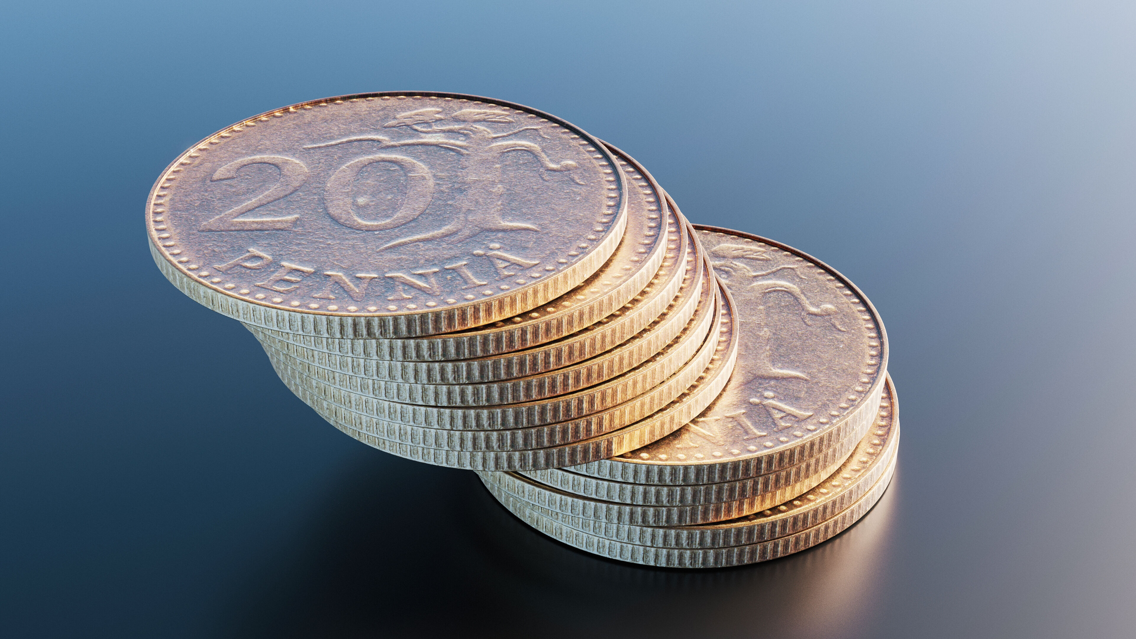 Finland 20 penni coin Low-poly 3D model_7