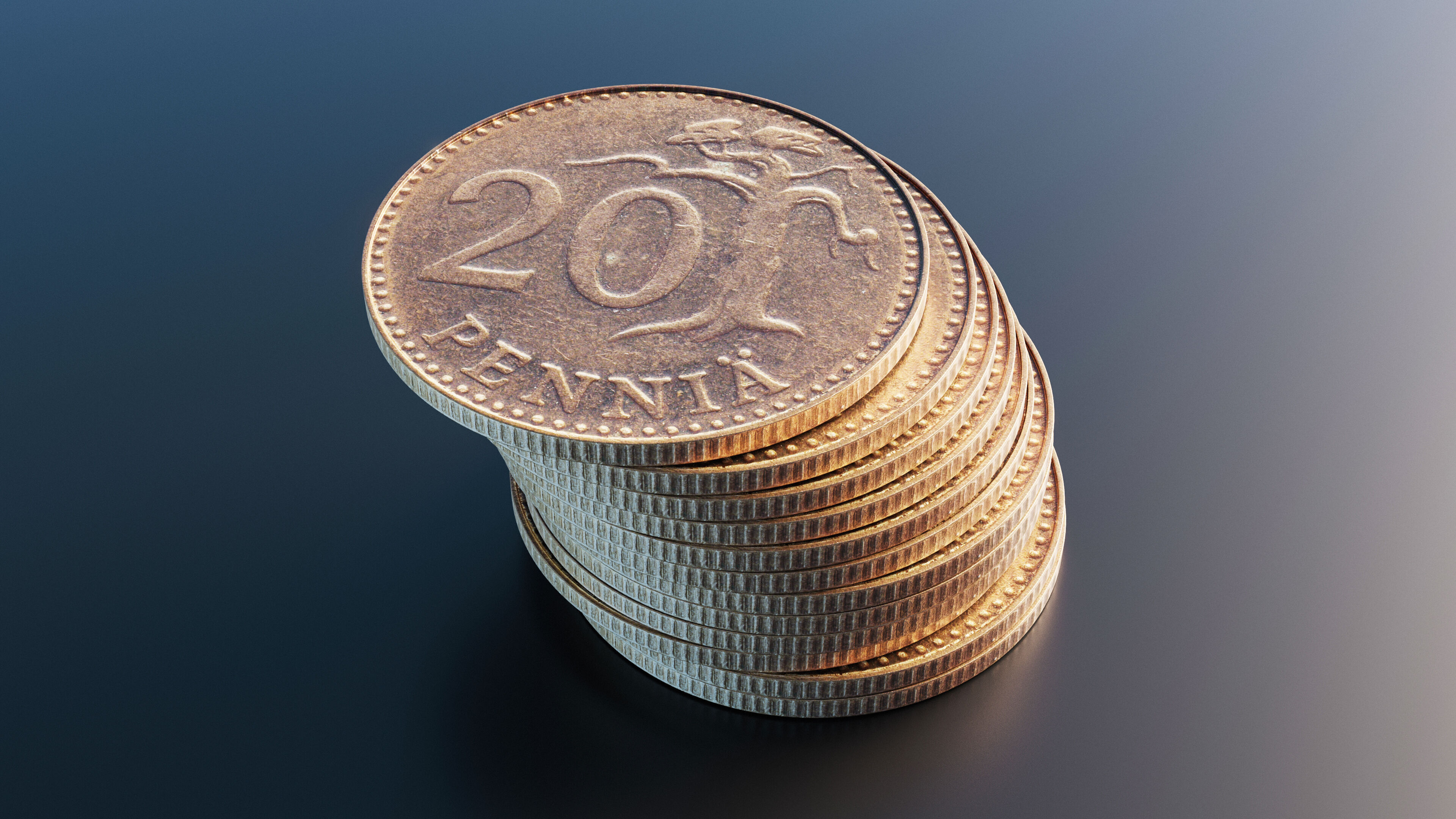 Finland 20 penni coin Low-poly 3D model_6