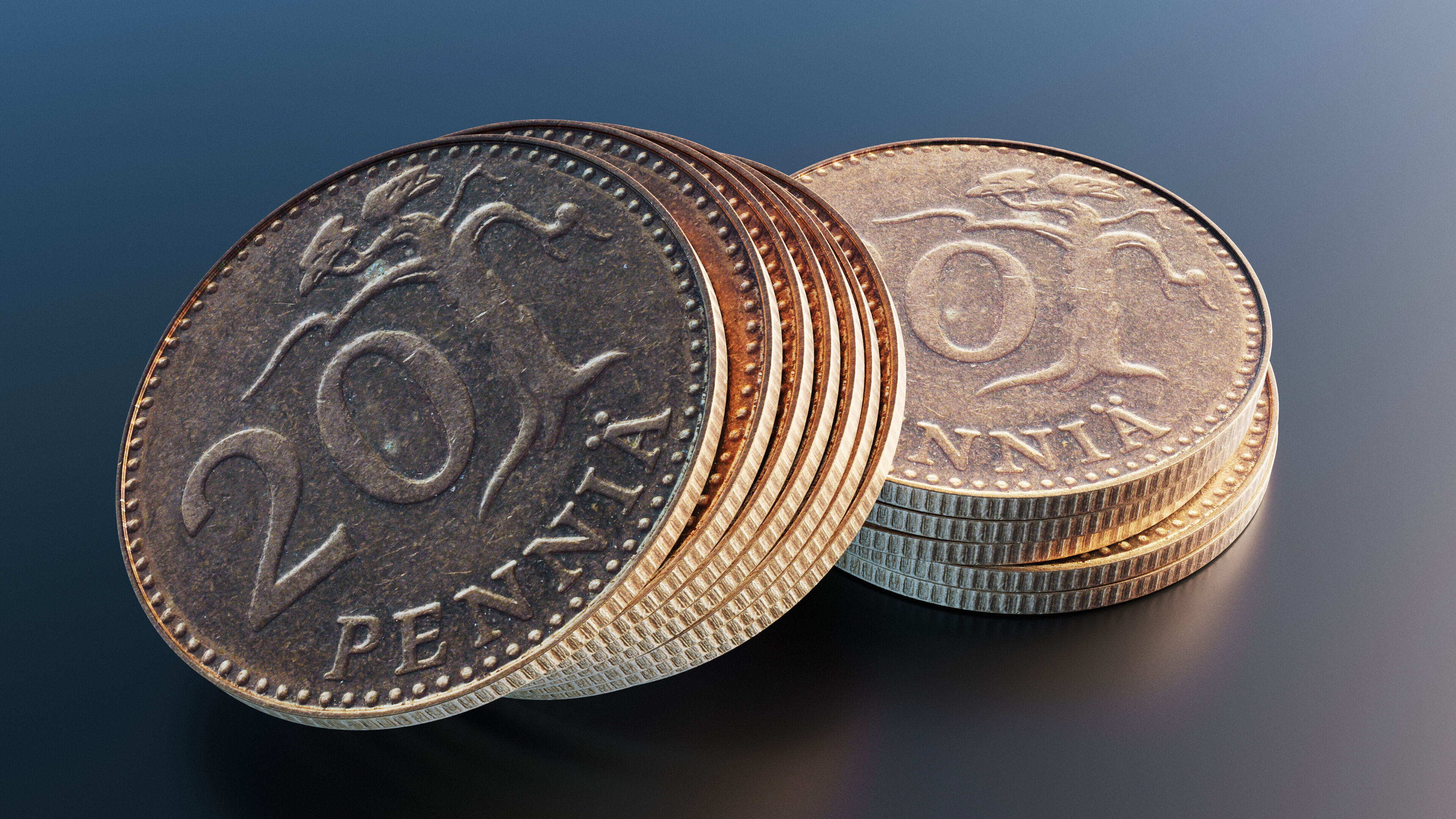 Finland 20 penni coin Low-poly 3D model_8