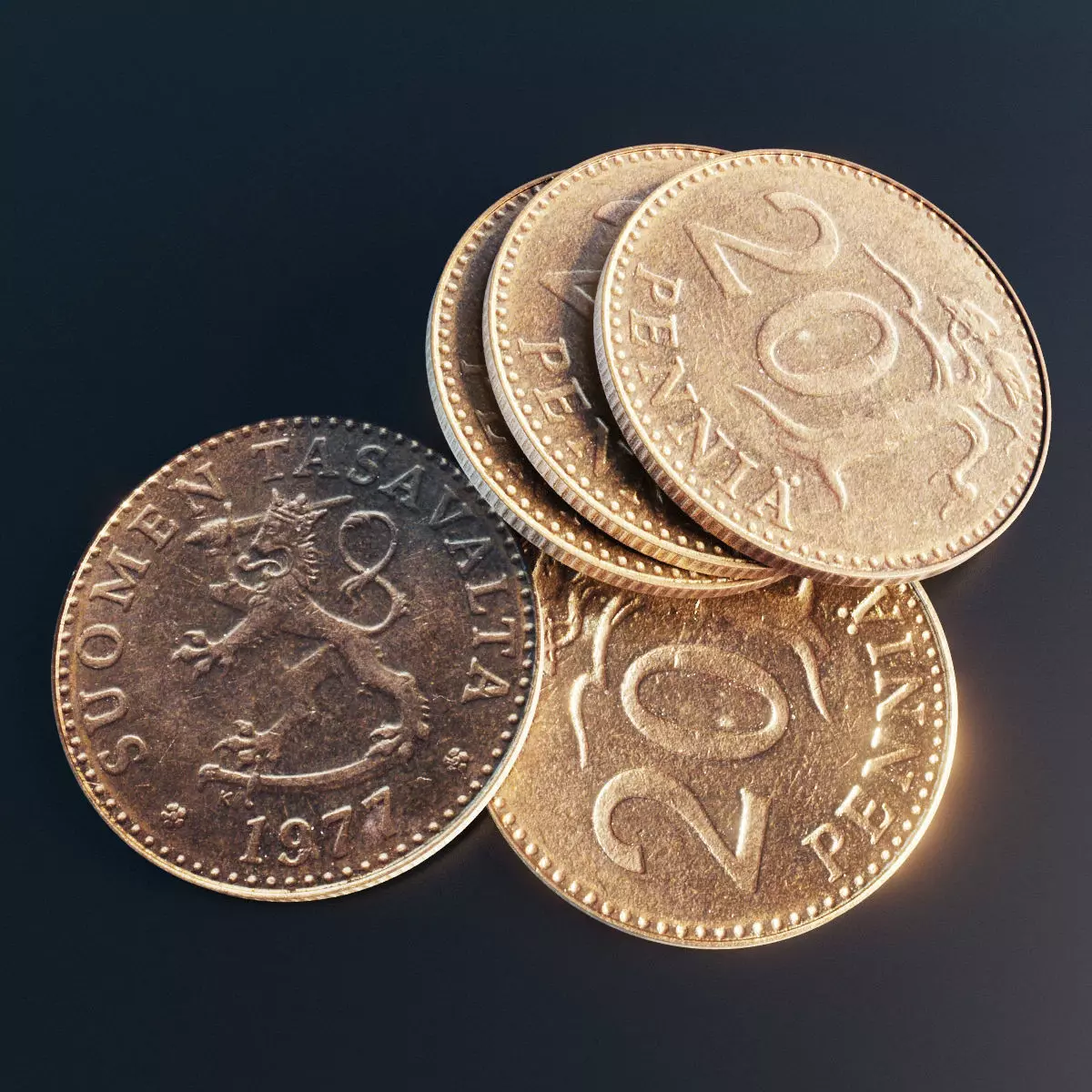 Finland 20 penni coin Low-poly 3D model_0