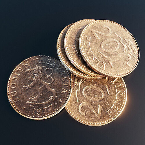 Finland 20 penni coin Low-poly 3D model