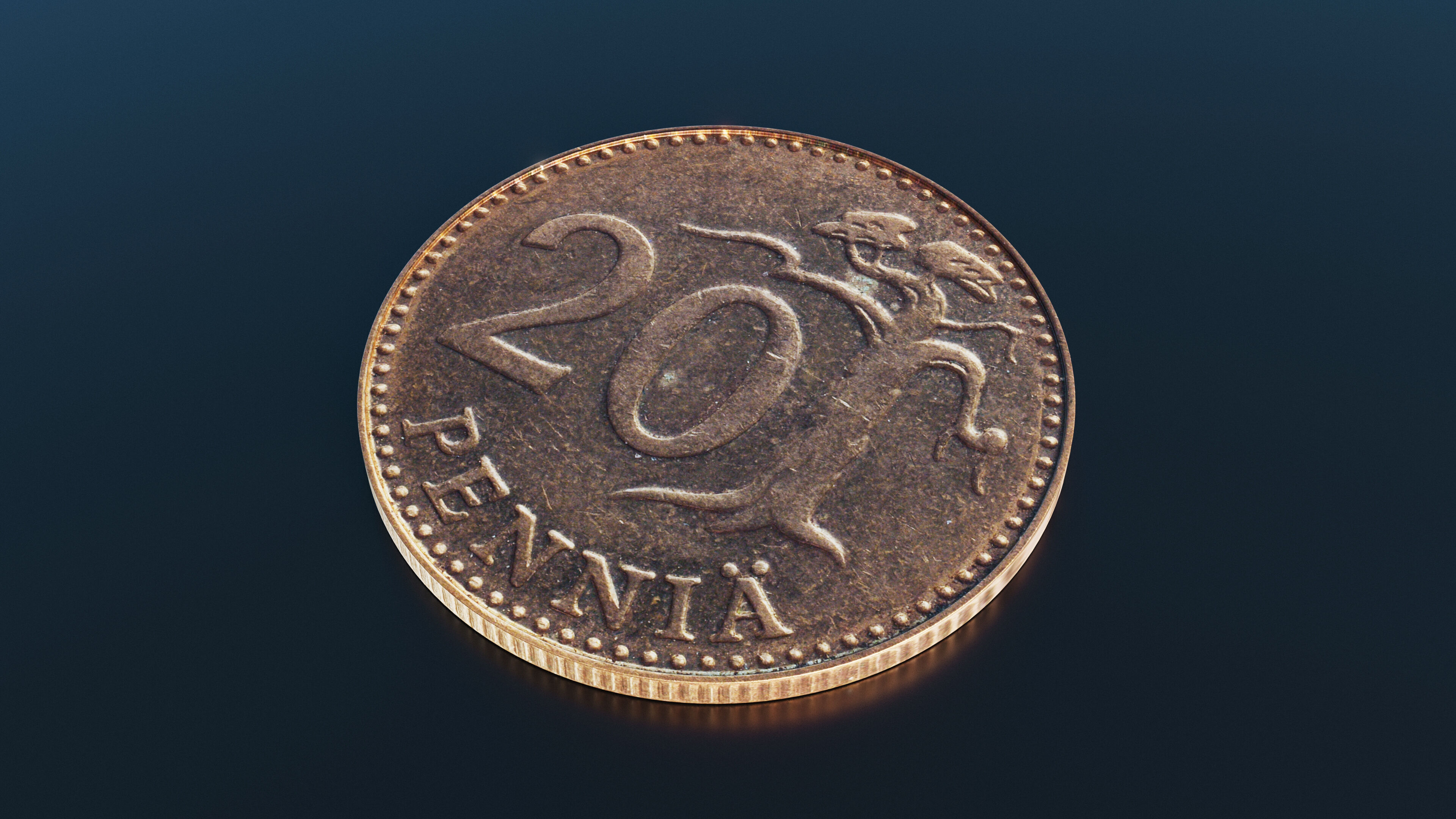 Finland 20 penni coin Low-poly 3D model_3