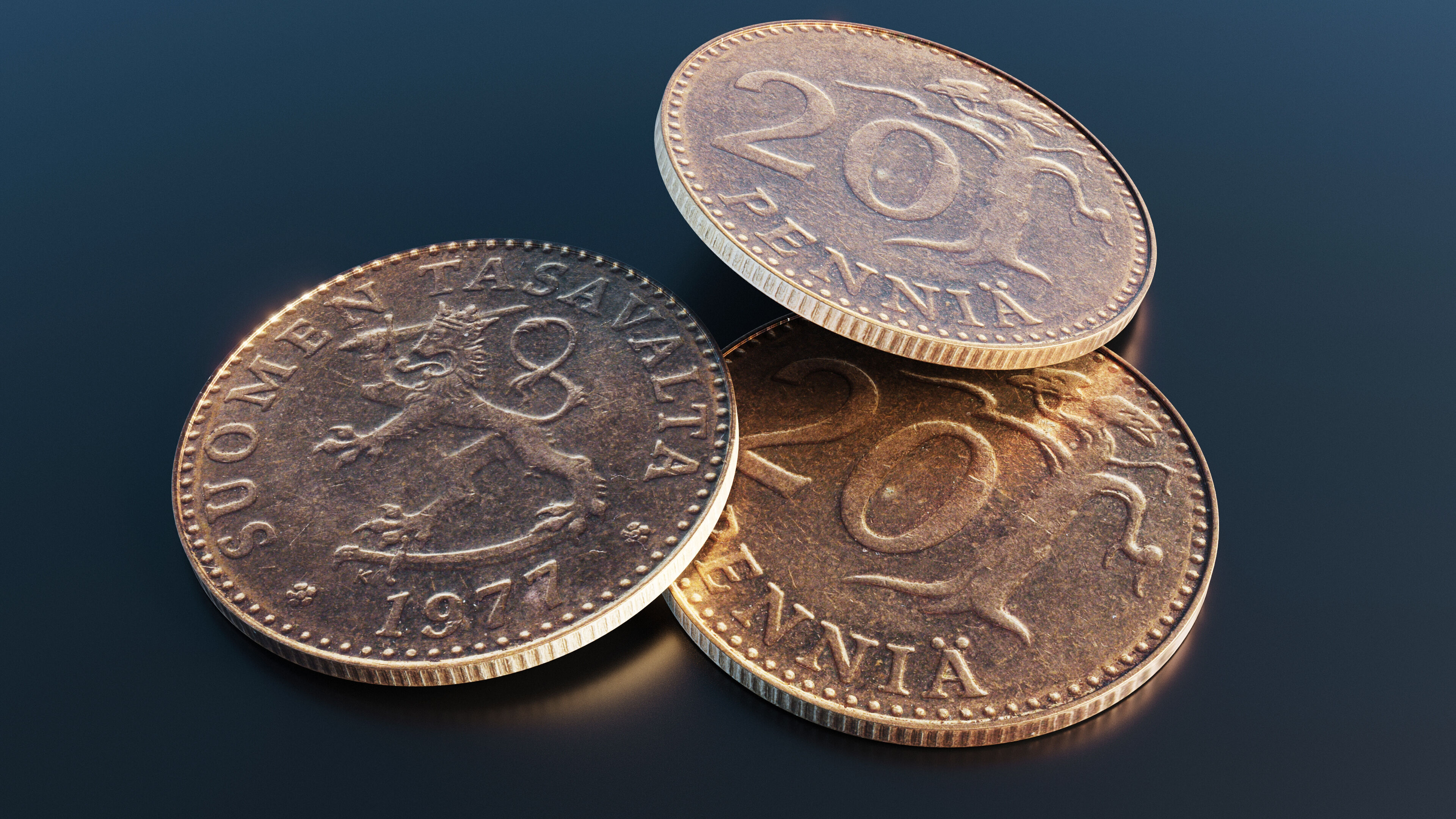 Finland 20 penni coin Low-poly 3D model_9