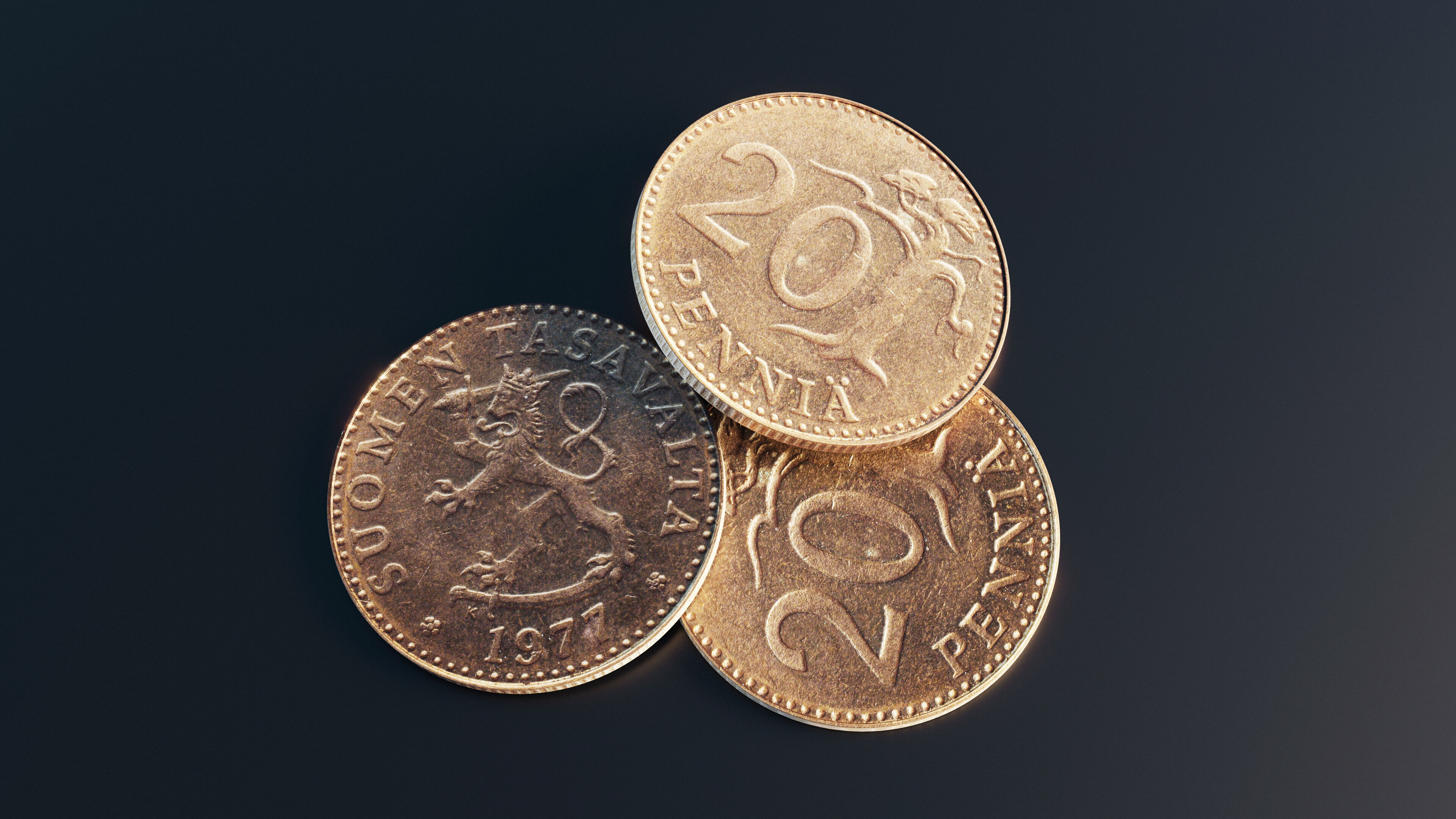 Finland 20 penni coin Low-poly 3D model_10