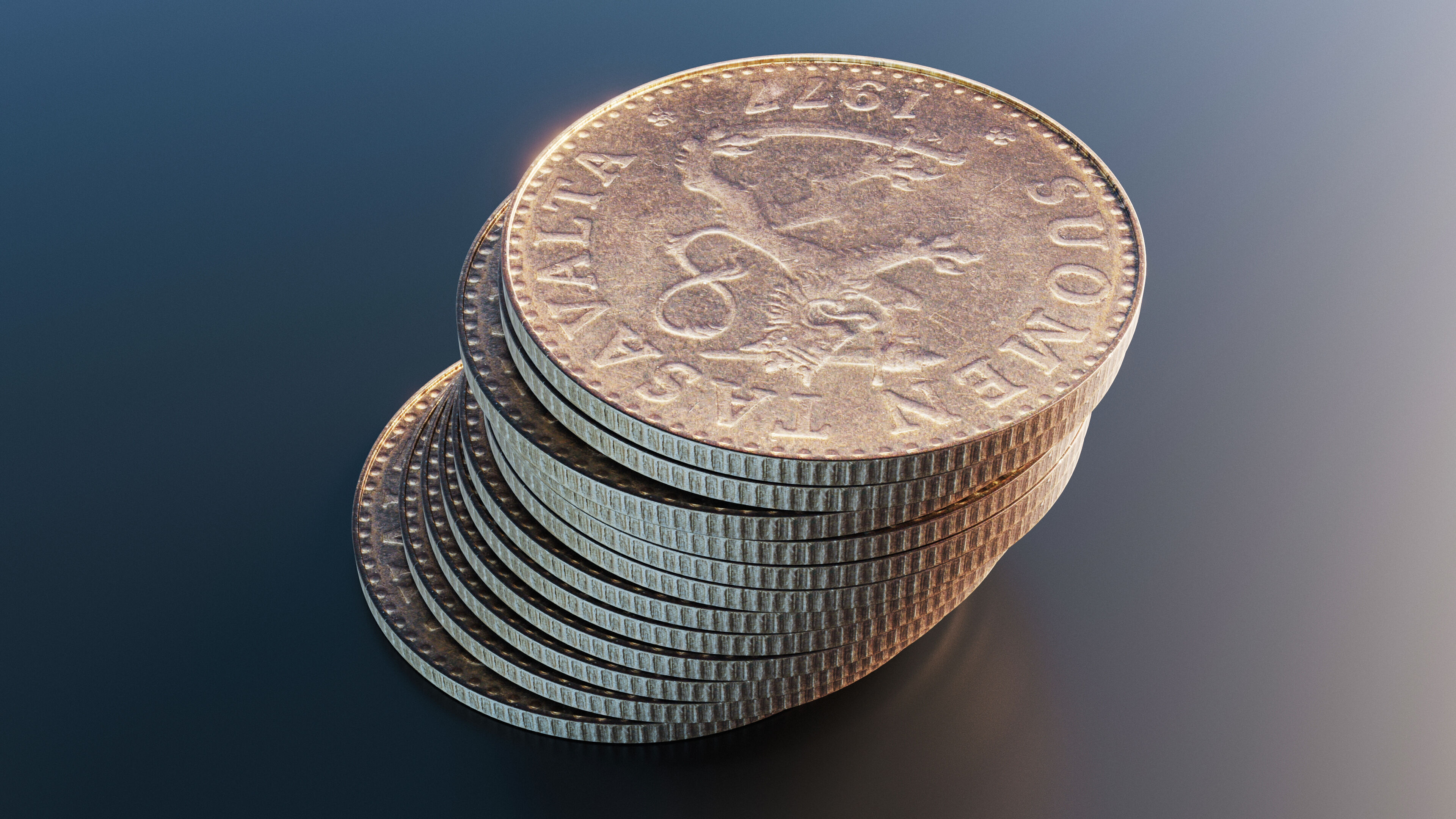 Finland 20 penni coin Low-poly 3D model_5