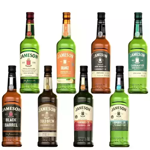 8 Jameson Whiskey Alcohol Bottles Low-poly 3D model