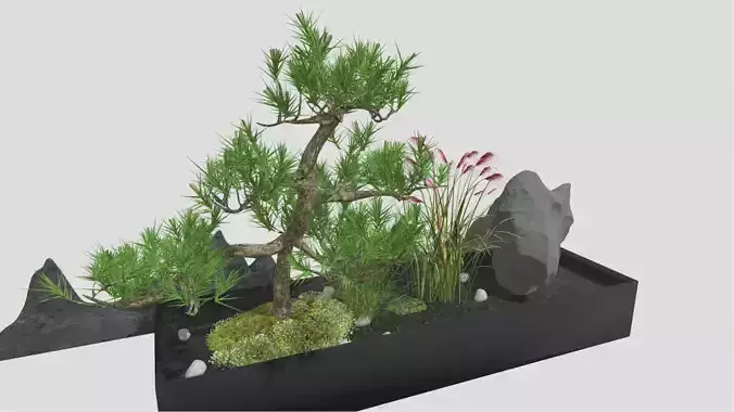 Zen Dry Garden Kit Japanese Rock  Sand 3D Set Parametric stone 3D model