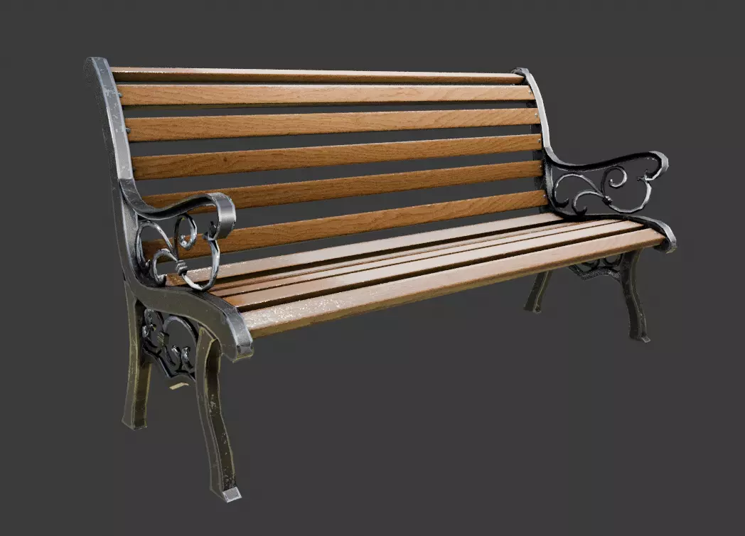 Wooden Park Bench Low-poly 3D model