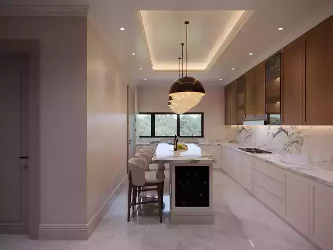 Modern Open Space Living Room and Kitchen Interior 3D model