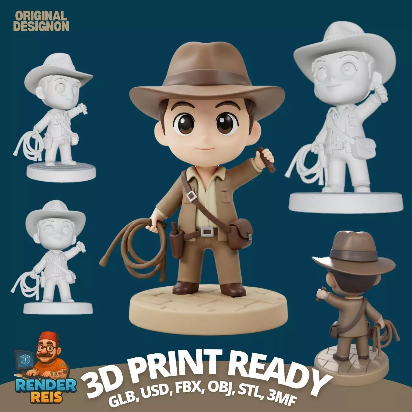 The Adventurous Archaeologist in Chibi Style 3D print model_0