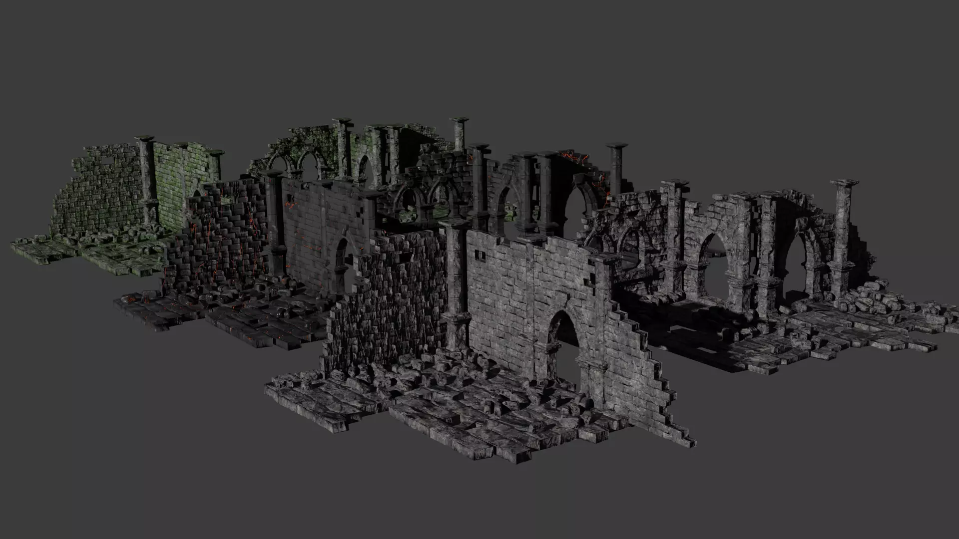Ruin Gate 3 Variants Normal Lava Moss 3D model