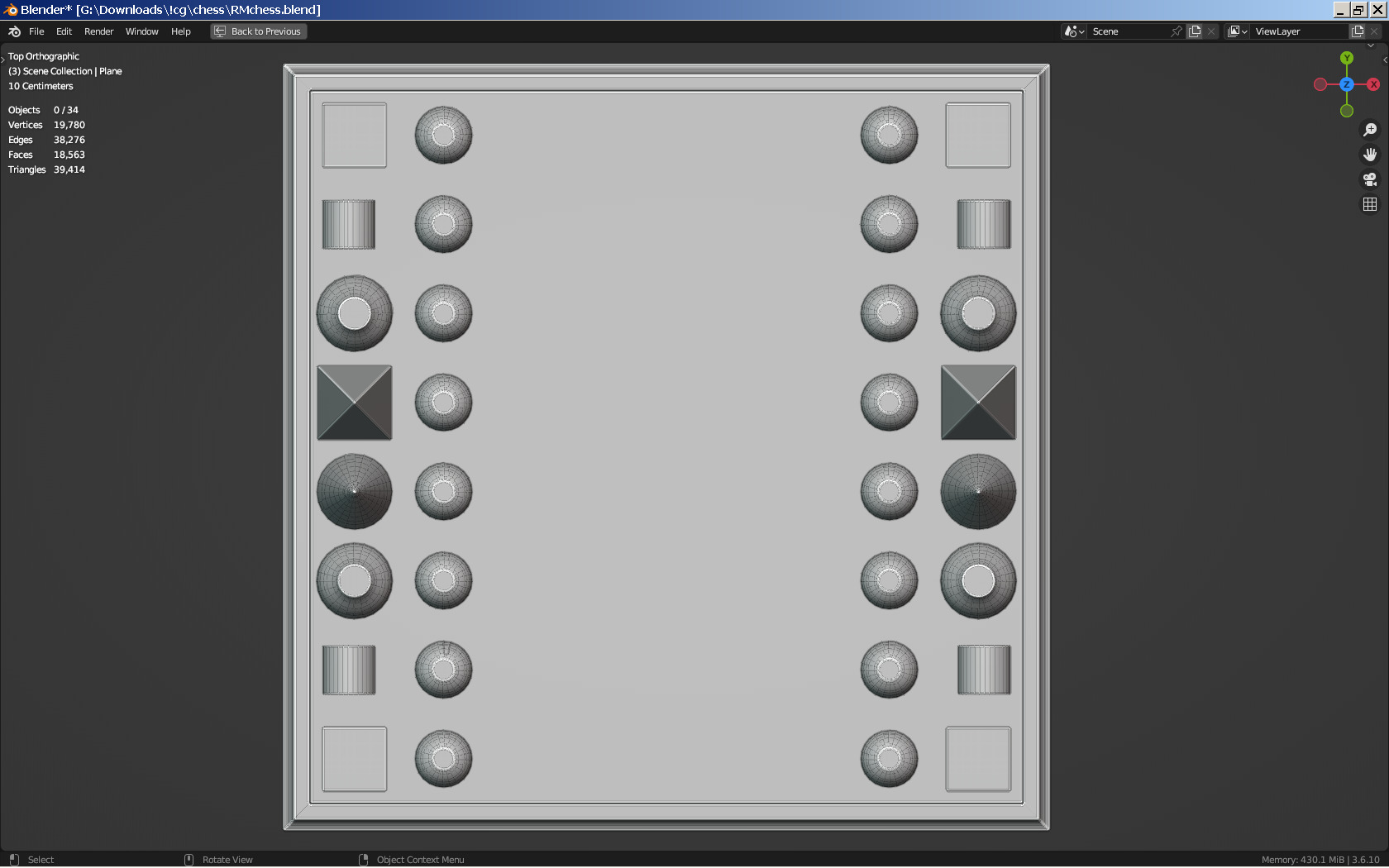 Vintage Chess Set and Clock Low-poly 3D model_4