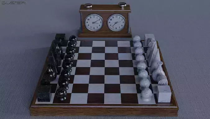 Vintage Chess Set and Clock