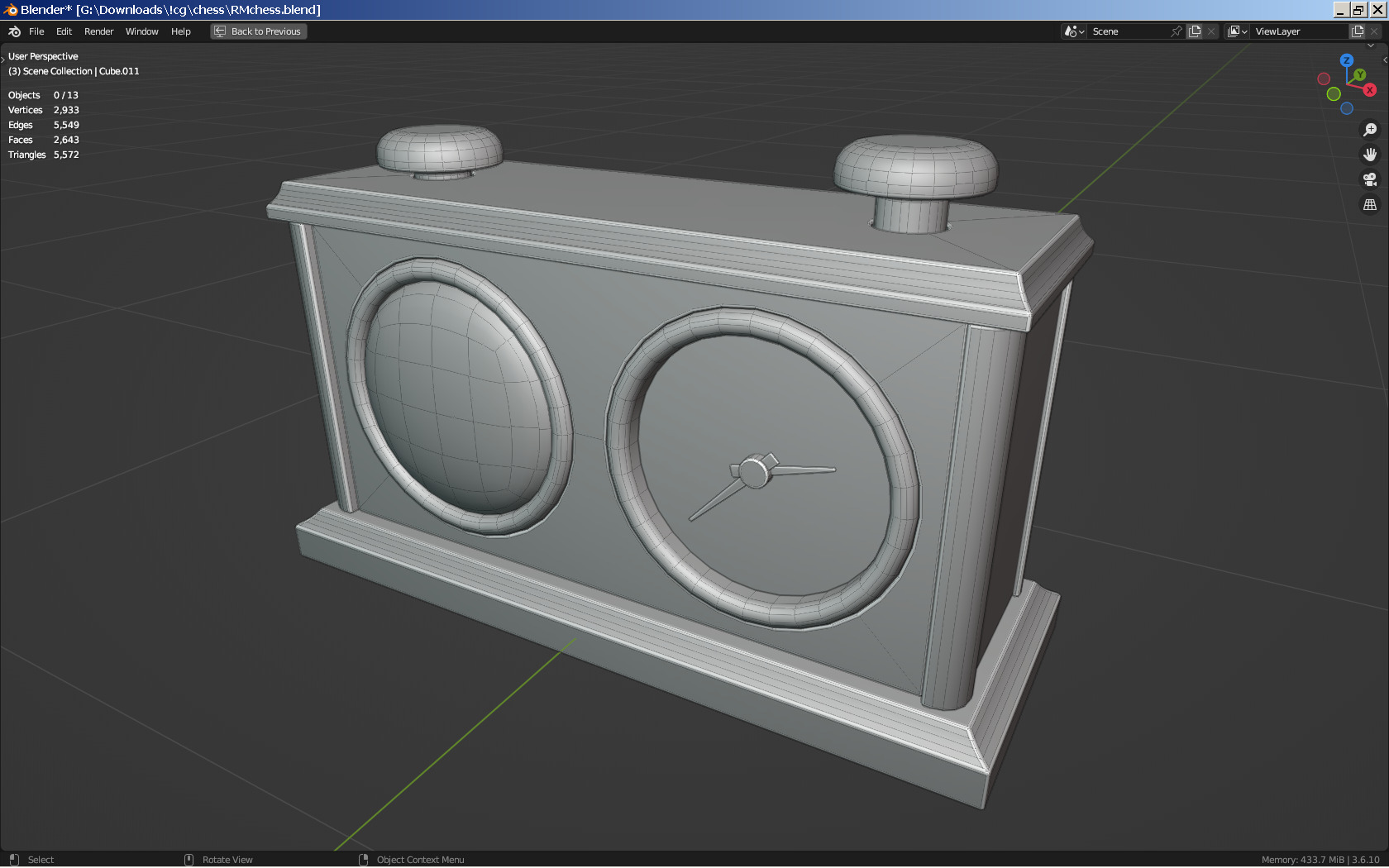 Vintage Chess Set and Clock Low-poly 3D model_7