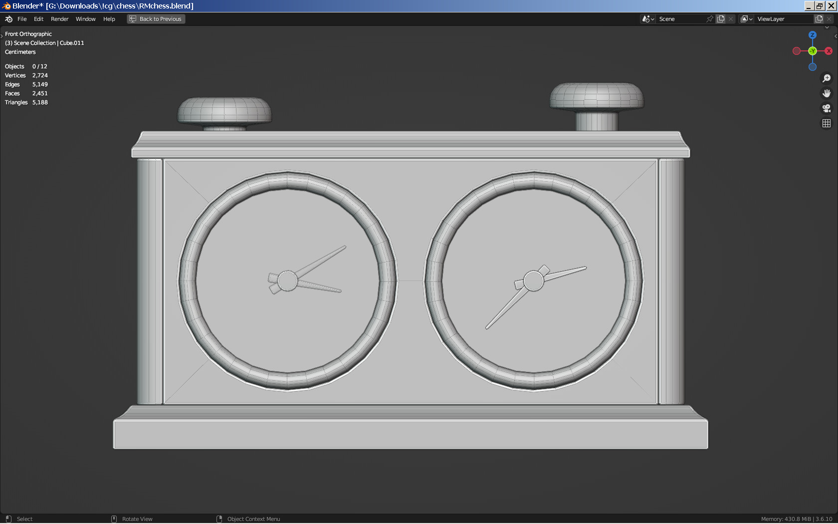 Vintage Chess Set and Clock Low-poly 3D model_6